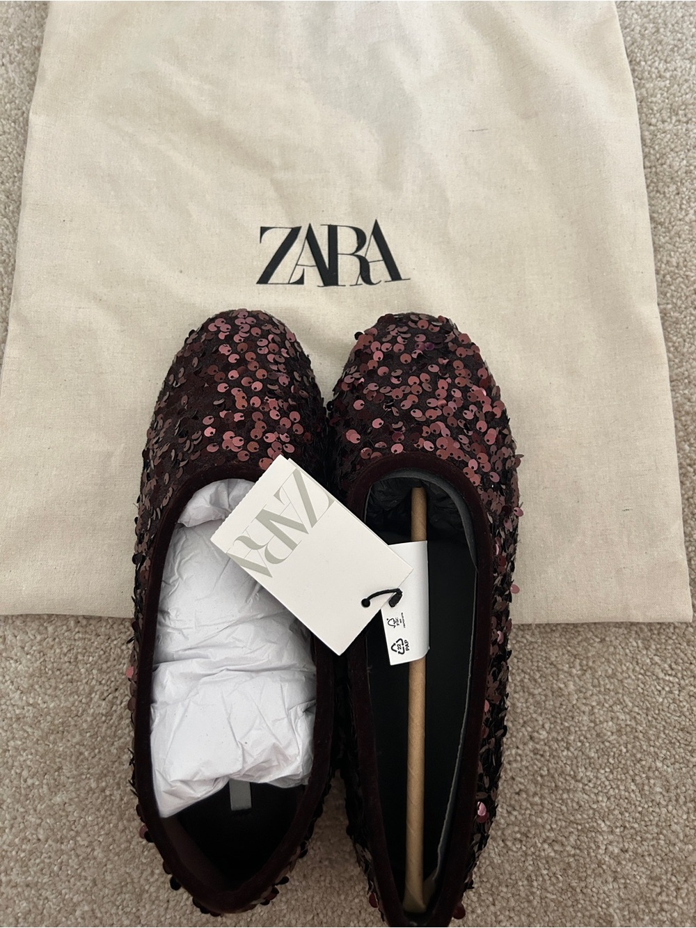 Zara Brown Sequin Flats